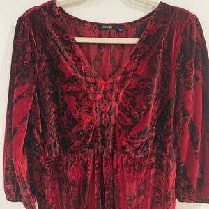 Red Velvet Blouse Top Y2K Women Large Romantic Holiday Party‎ Career